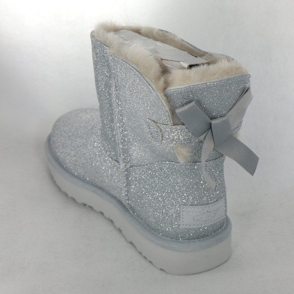 UGG Shoes - UGG Mini Bailey Bow Silver Sparkle Boots PAIR NEW Sz 6 US Wmn